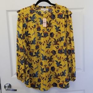 NWT Loft floral flowy mustard blouse size 16 XXL